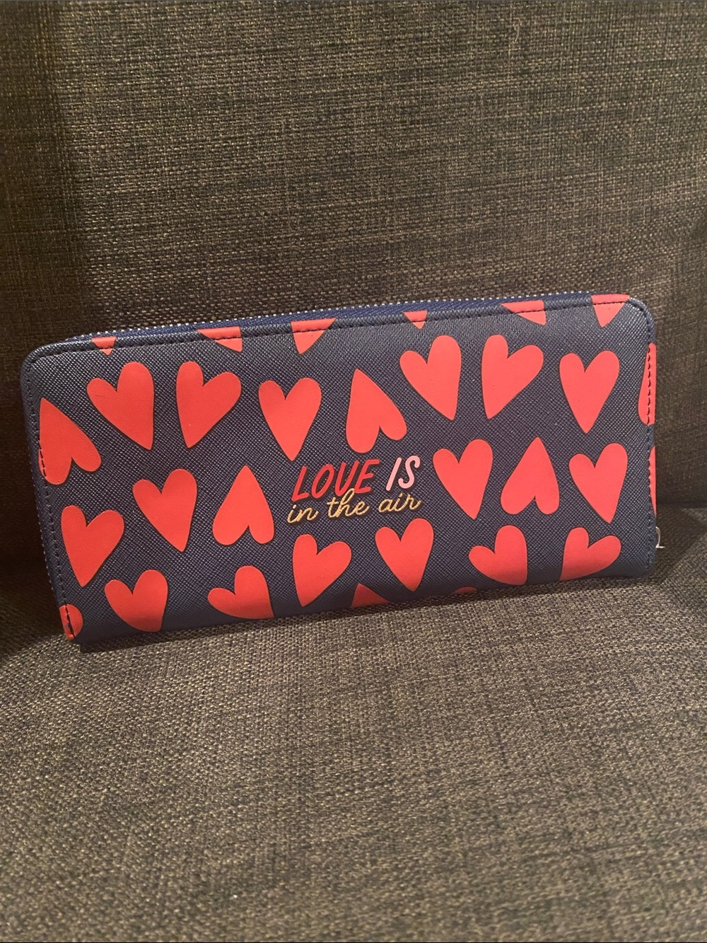 Navy Wallet with Red Heart Print - “Love Is In The Air” imprint NWOT